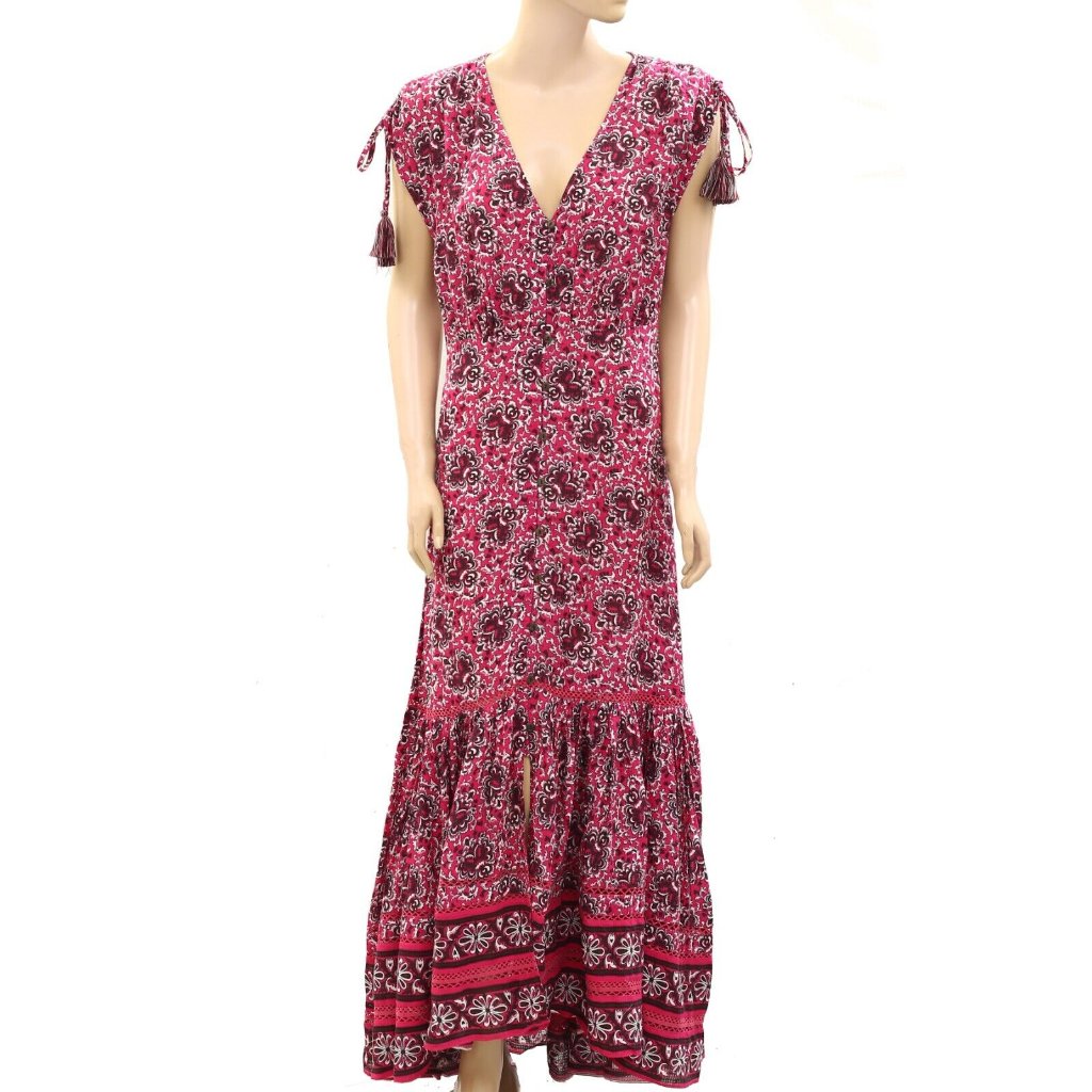 Veronica Beard Floral Printed Maxi Dress Tiered Lace Buttondown Resort S 274558